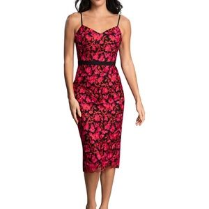 DRESS THE POPULATION: Emma Embroidered Body-Con Midi Dress Size Small